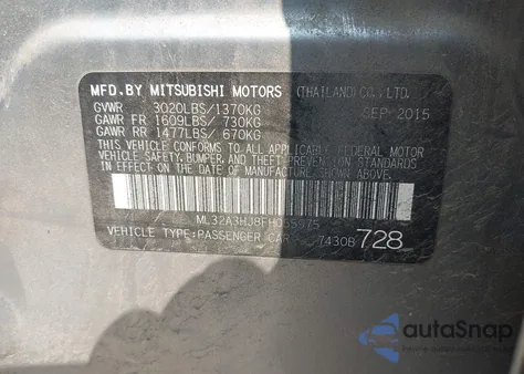 2015 Mitsubishi Mirage De z USA, uszkodzony, nr VIN ML32A3HJ8FH055975
